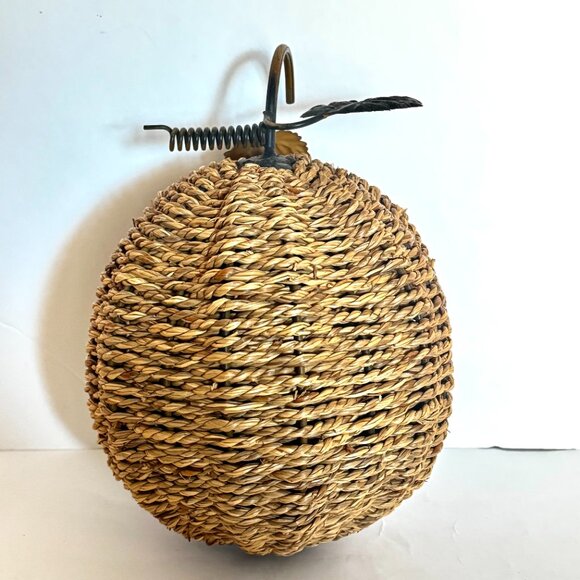 Vtg Metal Jute Rope Pumpkin with Metal Leaves & Stem Fall Thanksgiving Halloween - Picture 5 of 9